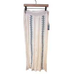 Goa Beachwear‎ Japna White Crinkle Gauze| Boho Embroidered Wide Leg Pants | NWT